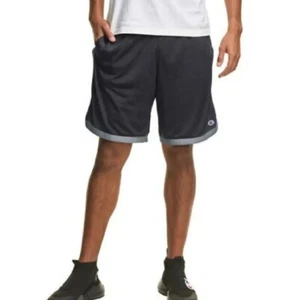 Champion Shorts Men's Mesh Basketball Athletic Short Black Gray L Elastic Waist - Picture 1 of 4