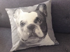 Kissenhülle Bulldogge Hund Porträt schwarz weiß monochrome 60 x 60 cm - Bild 1 von 2