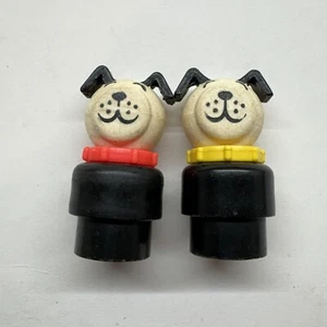 Vintage Fisher Price Little People Black White Dog Lot Pair Yellow Red Collar - Picture 1 of 10