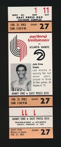 1981-82 Atlanta Hawks vs Trailblazers TICKET (2/21/1982) -JOHN DREW