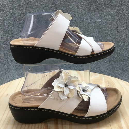 Sandali Clarks donna 11 M Merliah viola slide bianco punta aperta blocco 26158259