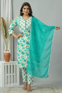 Indian Cotton Salwar Kameez With Dupatta Set Kurti Pant Suit Kurta Women Dress - Picture 1 of 5