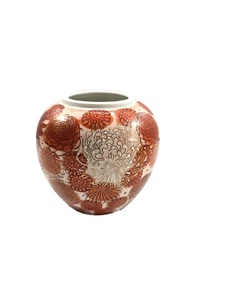 Fujita Kutani Japanese Ceramic Vase Orange Gold Hand Painted Florals No Lid - Picture 1 of 11