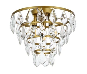 Crystal Flush Mount Chandelier Light Fixture Brass Color Dining Room Hallway 12" - Picture 1 of 9