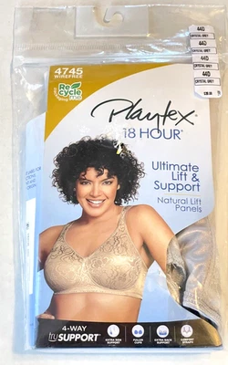 Playtex Grey Bra 18 Hour Ultimate Lift And Support Wire Free Size 44D #4745 NWT - Image 1 of 4