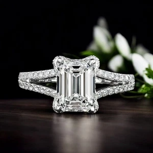 Platinum Ring Wedding Lab Grown Emerald 2.8 Carat IGI Certified Diamond PT950 - Picture 1 of 10