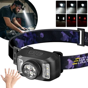 1-2PC USB Rechargeable LED Headlamp Motion Sensor Powerful Headlight Head Torch - Picture 1 of 14