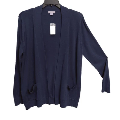 XL LAURA SCOTT FRENTE ABIERTO MEZCLA DE ALGODÓN AZUL MARINO PUNTO CROCHET CÁRDIGAN SUÉTER Foto 1 de 4