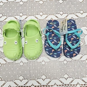 2pk NWT Toddler Boys Dinosaur Clog Shoes Dino Strap Flip Flops Sandals M 7 / 8 - Picture 1 of 7
