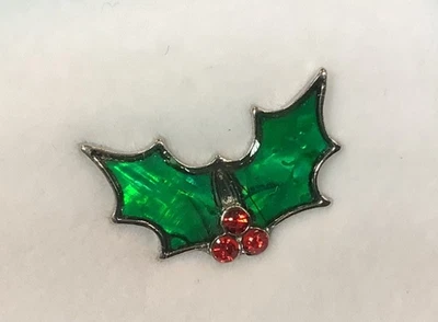 Beautiful Christmas Holly Inlaid Paua Shell Pin Badge Foto 1 de 4
