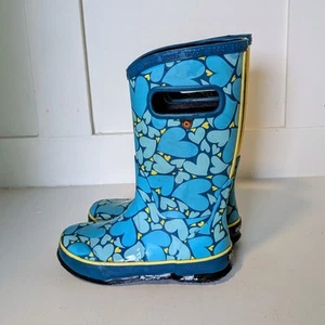 Bogs Puddle BT Blue Heart Rain Boots Girls Kids Rubber 78949 Youth Size 13 - Picture 1 of 6