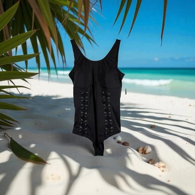 Torrid Swimsuit Swim One Piece Wireless Lattice Scoop Neck Black  Sz 0 -Large - Image 1 of 4