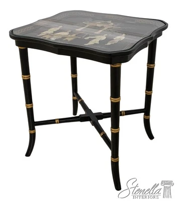 69858: Chinese Black Lacquer Glass Top Occasional Table - Image 1 of 4