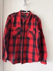 LRG Button Up Flannel Plaid Shirt Red and Black Casual Western Mens M - Picture 1 of 10
