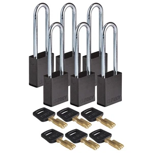 BRADY ALU-BLK-76ST-KD6PK Lockout Padlock,Black,1-1/2" W Body,PK6 55JZ27 - Picture 1 of 1