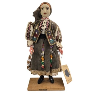 Muñeca Niña Rumana Disfraz Popular Tradicional Madera Soporte por Arta Crisana De Colección - Imagen 1 de 10