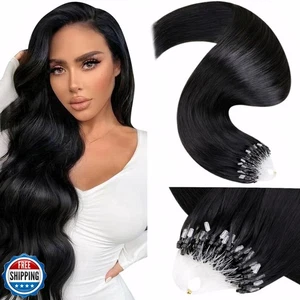 LaaVoo Microlink Hair Extensions Human Hair 26 Inch Jet Black Micro Bead Hair - Picture 1 of 5