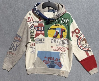 Polo Ralph Lauren Sudadera con Capucha Gráfica Polar Retazos Inspirada Vintage Talla L Nueva Foto 1 de 4