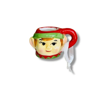 Taza cabeza elfo cerámica miniatura Mr. Christmas 2022 adorno de Navidad Foto 1 de 3