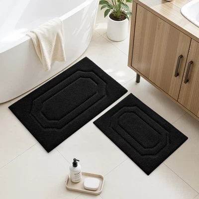 Juego de alfombrillas de baño de 2 piezas, negras, extra suaves, absorbentes, microfibra, antideslizantes Foto 1 de 4