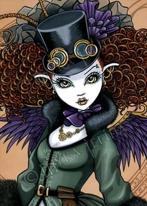 Steampunk Victorian Vampire Angel Temple Myka Jelina CANVAS Embellished ACEO CU - Picture 1 of 2