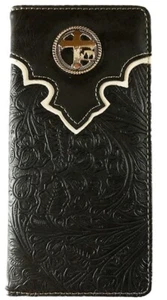 Cross Praying Cowboy Men Wallet Western Bifold Check Book Style W089-30 Black - Picture 1 of 2