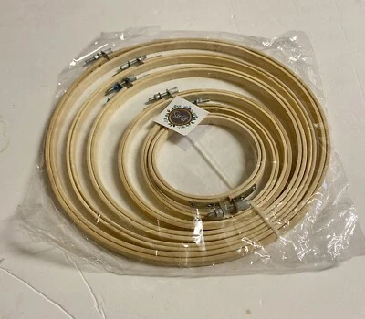 Wooden Round Embroidery Hoops Frames Screw Set Of 6 New - Image 1 of 3