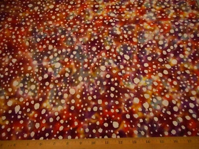 Batik Fabric 3/4 Yard White on Purple Yellow Orange Blue Quilting Cotton #4M #C - Image 1 of 2
