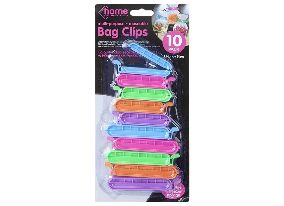 HOME CONNECTION Food Bag Clips 10 Pack Reuseable - Keep food fresh and sealed