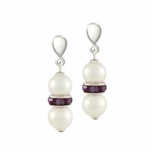 Kaleidoscope Amethyst Crystal Shell Pearl Silver Tone Drop Clip On Earrings - Picture 1 of 2