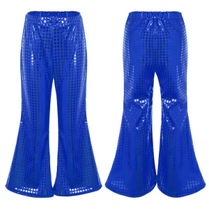 Boys Girls Glitter Sequins Wide Leg Flare Trousers Hip Hop Street Dance Pants - Picture 1 of 87