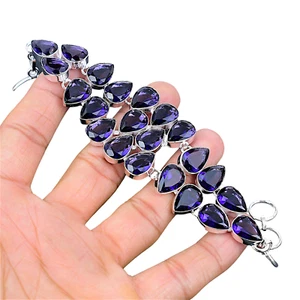 Amethyst Silver Bracelet 925 Sterling Silver Bracelet Handmade Gemstone Bracelet - Picture 1 of 1
