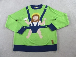 Tipsy Elves Sweater Adult XL Green Blue Baby Jesus Print Christmas Holiday Party - Picture 1 of 10