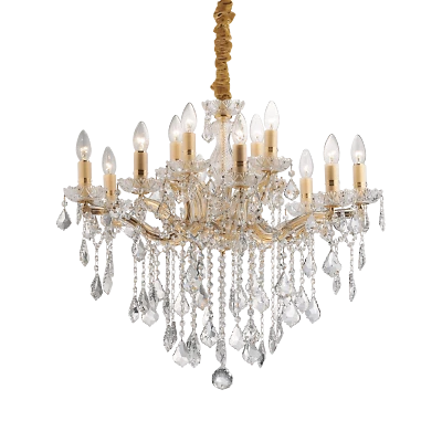 Florian sp12 oro lampadario sospensione dorato con gocce e pendenti in cristallo - Immagine 1 di 2