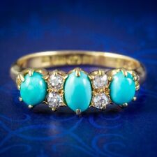 925 Silver Women's Art Deco Lab Created Turquoise & Diamond Half Eternity Ring