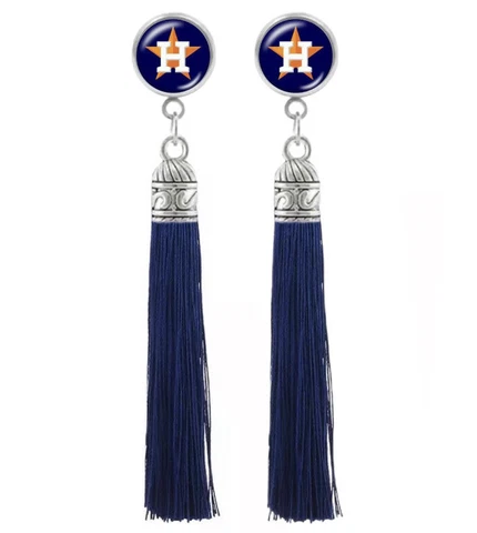 Astros Earrings, Tassel Dangle Earrings, Houston Astros Jewelry, Stainless Steel Cover