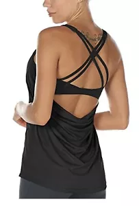 Workout Tank Top for Women Padded Strappy Yoga Built In Bra icyzone - Black S - Picture 1 of 6