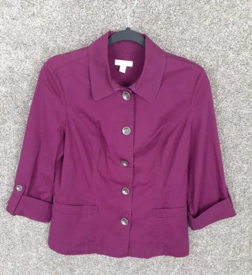 Charter Club куртка женщин M Fushia фиолетовый 3/4 рулон вкладка кнопка спереди эластичной шик - Изображение 1 из 4