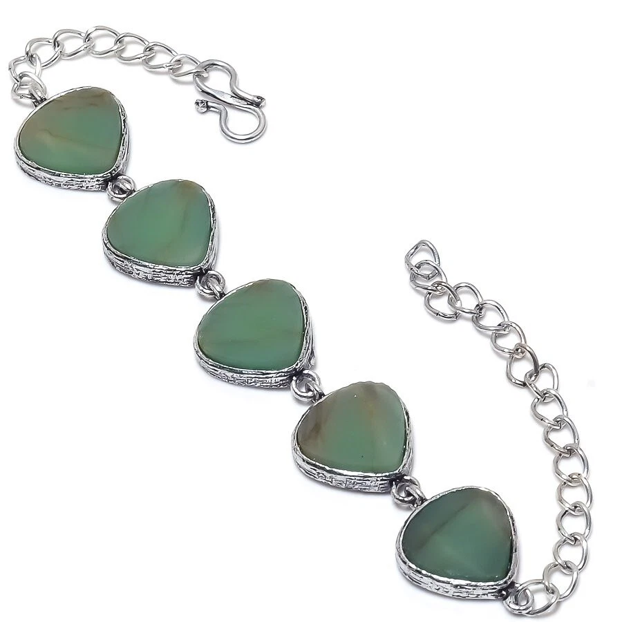 Brazalete de joyería enchapado en plata con piedras preciosas de ónix verde 7-8" Foto 1 de 1