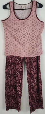 Lucky Brand Womens 2 Piece Tank Pajamas Size M Pink/Burgundy - Image 1 of 4