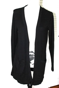JOAN RIVER Black Honeycomb Knit Long Sleeve Single Closure Cardigan A258817 M - Picture 1 of 4