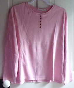 Classic Elements Pink Rib Knit Long Sleeve Henley Top Size XL - Picture 1 of 4