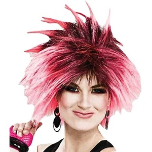 80's To The Maxx -  Bubble Gum Punk Costume Wig - Black/Pink - One Size - Picture 1 of 2