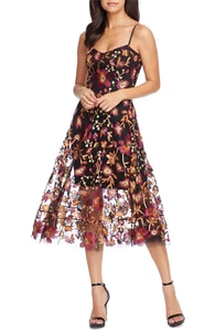 Kleid The Population Uma Blumen bestickt Spitzenkleid weinrot schwarz multi Gr. S - Bild 1 von 5