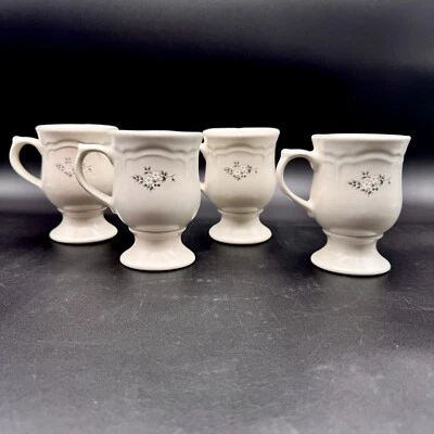 JUEGO DE 4 tazas de café con pedestal de gres Pfaltzgraff HEIRLOOM florales gris blanco Foto 1 de 4