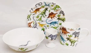 Dinosaurs Breakfast Set 8" 20 cm Plate Mug Bowl Eggcup Bone Fine China Children - Picture 1 of 7