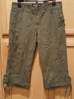 Lucky Brand 7W20259 Army Green Embroidered Capri Cuffed Pants w/Leg Ties 27R $79 - Изображение 1 из 3
