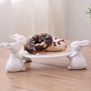 Bunny Rabbit Ceramic plate Dessert Dish Food Server Tray Cake Stand 3 Rabbits - Picture 1 of 7