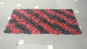 Shaggy Rugs Leather Diagonal Small Pure Leather Cutting Carpet Black/Red Decor - Picture 1 of 5