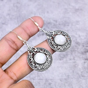 Rainbow Moonstone Gemstone Handmade 925 Sterling Silver Earring Jewelry For Gift - Picture 1 of 6